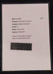 Cade Cavalli #OA-CC Baseball Cards 2022 Panini Chronicles Obsidian Autographs Prices