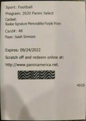 Isaiah Simmons [Purple Prizm] Football Cards 2020 Panini Select Rookie Signature Memorabilia Prices
