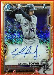 Ezequiel Tovar [Orange Shimmer Refractor] #CPA-ETO Baseball Cards 2021 Bowman Chrome Prospect Autographs Prices