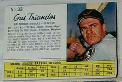 Gus Triandos [Hand Cut] #33 Baseball Cards 1962 Jell O Prices