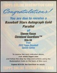 Steven Kwan [Gold] #BSA-SK Baseball Cards 2022 Topps Update Stars Autographs Prices