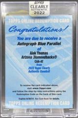 Alek Thomas [Blue] #CAA-AT Baseball Cards 2022 Topps Clearly Authentic Autographs Prices