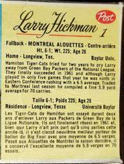 Larry Hickman Football Cards 1963 Post Cereal CFL Hand Cut Prices