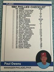 Paul Owens [Phillies Checklist] #648 Baseball Cards 1984 Fleer Prices
