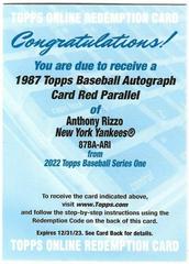 Anthony Rizzo [Red] Baseball Cards 2022 Topps 1987 Autographs Prices