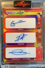 Gavi , Pedri , Ferran Torres [Red] Soccer Cards 2022 Leaf Vivid Triple Autographs Prices