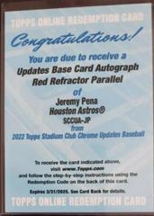 Jeremy Pena [Red] #SCCUA-JP Baseball Cards 2022 Stadium Club Chrome Autographs Prices