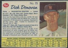 Dick Donovan [Hand Cut] #73 Baseball Cards 1962 Post Canadian Prices