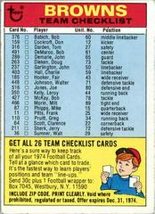 Cleveland Browns Football Cards 1974 Topps Team Checklists Prices