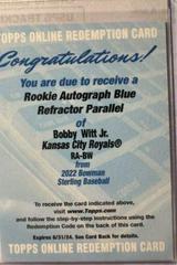Bobby Witt Jr. [Blue] Baseball Cards 2022 Bowman Sterling Rookie Autographs Prices