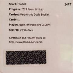 Kirk Cousins / Justin Jefferson #1 Football Cards 2023 Panini Limited Partnership Duals Booklet Prices