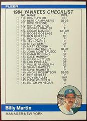 Billy Martin [Yankees, Reds Checklist] #652 Baseball Cards 1984 Fleer Prices