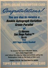 CJ Abrams [Green] #RA-CA Baseball Cards 2022 Topps Gallery Rookie Autographs Prices