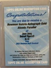 Jace Jung [Autograph Gold Atomic] Baseball Cards 2022 Bowman Draft Invicta Prices