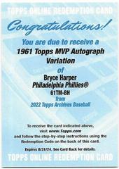 Bryce Harper #61TM-BH Baseball Cards 2022 Topps Archives 1961 MVP Autographs Prices