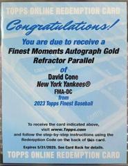 David Cone [Gold] #FMA-DC Baseball Cards 2023 Topps Finest Moments Autographs Prices