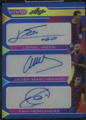 Lionel Messi , Javier Mascherano , Xavi Hernandez [Navy Blue] #TA-15 Soccer Cards 2022 Leaf Vivid Triple Autographs Prices