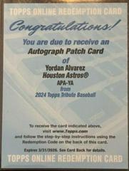 Yordan Alvarez #APA-YA Baseball Cards 2024 Topps Tribute Patch Autograph Prices