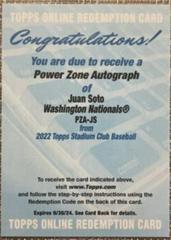 Juan Soto #PZA-JS Baseball Cards 2022 Stadium Club Power Zone Autographs Prices