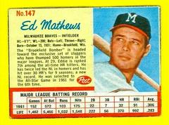 Ed Mathews [Hand Cut] #147 Baseball Cards 1962 Post Cereal Prices