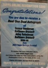 Adley Rutschman, Gunnar Henderson #RODA-HR Baseball Cards 2023 Topps Heritage Real One Dual Autographs Prices