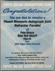 Pete Alonso [Gold] #FMA-PA Baseball Cards 2023 Topps Finest Moments Autographs Prices
