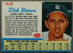 Dick Brown [Hand Cut] #21 Baseball Cards 1962 Post Cereal Prices