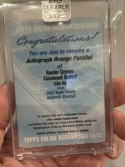 Hunter Greene [Orange] #CAA-HG Baseball Cards 2022 Topps Clearly Authentic Autographs Prices