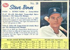 Steve Boros [Hand Cut] #16 Baseball Cards 1962 Post Canadian Prices