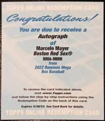 Marcelo Mayer #BMA-MMR Baseball Cards 2022 Bowman Chrome Mega Box Mojo Autographs Prices