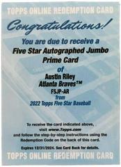 Austin Riley #FSJP-AR Baseball Cards 2022 Topps Five Star Autograph Jumbo Prime Prices
