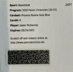Jaden McDaniels [Blue] Basketball Cards 2020 Panini Chronicles Phoenix Rookie Autographs Prices