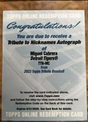Miguel Cabrera Baseball Cards 2023 Topps Tribute to Nicknames Autographs Prices