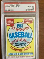 Royals Header Baseball Cards 1981 Coca Cola Prices