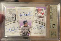 Ichiro, Hideki Matsui, Shohei Ohtani [Purple] Baseball Cards 2022 Topps Definitive Trios Autographs Prices