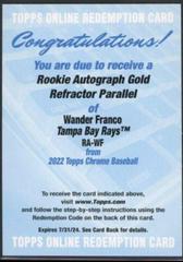 Wander Franco [Gold] #RA-WF Baseball Cards 2022 Topps Chrome Rookie Autographs Prices