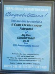 Jay Allen #CFL-JA Baseball Cards 2022 Bowman Chrome It Came for the League Autographs Prices