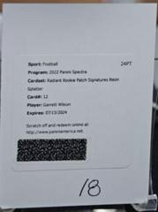Garrett Wilson [Neon Splatter] #RAD-GWI Football Cards 2022 Panini Spectra Radiant Rookie Patch Signatures Prices