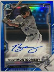 Benny Montgomery [Blue Refractor] #CDA-BM Baseball Cards 2021 Bowman Draft Pick Chrome Autographs Prices