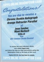 Jesus Sanchez [Orange Refractor] Baseball Cards 2021 Bowman Chrome Rookie Autographs Prices