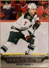 Brock Faber #DD-15 Hockey Cards 2023 Upper Deck Debut Dates Prices