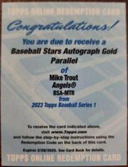 Mike Trout [Gold] #BSA-MTR Baseball Cards 2023 Topps Series 1 Stars Autographs Prices