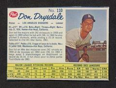 Don Drysdale [Hand Cut] #110 Baseball Cards 1962 Post Canadian Prices