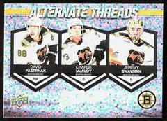 David Pastrnak, Charlie McAvoy, Jeremy Swayman Hockey Cards 2023 Upper Deck MVP Alternate Threads Prices