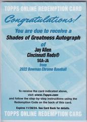 Jay Allen Baseball Cards 2022 Bowman Chrome Shades of Greatness Autographs Prices