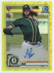 A.J. Puk [Yellow Refractor] Baseball Cards 2020 Bowman Chrome Rookie Autographs Prices