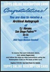 CJ Abrams Baseball Cards 2022 Topps Museum Collection Archival Autographs Prices