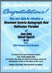 Jace Jung [Autograph Red] #BI-10 Baseball Cards 2022 Bowman Draft Invicta Prices