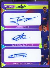 Jorginho , Mason Mount , Reece James [Purple] #TA-17 Soccer Cards 2022 Leaf Vivid Triple Autographs Prices