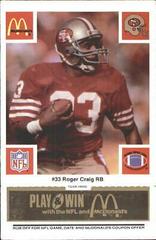 Roger Craig [Black] #33 Football Cards 1986 McDonald's 49ers Prices